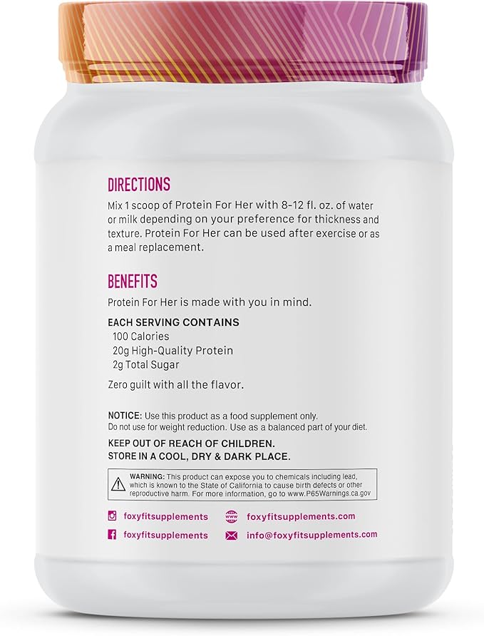 FoxyFit Protein for Her Caramel Mocha Whey Protein Powder with CLA and Biotin for a Healthy Glow (1.85 lbs)