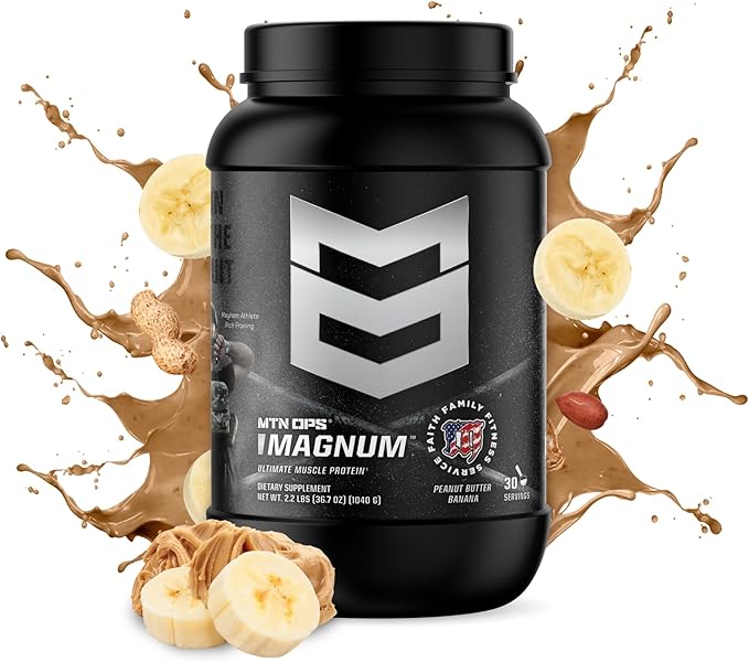 MTN OPS Magnum Protein Powder 23g Protein per Serving Whey Protein Blend with BCAAs Low Sugar Gluten Free 30 Servings Peanut Butter Banana