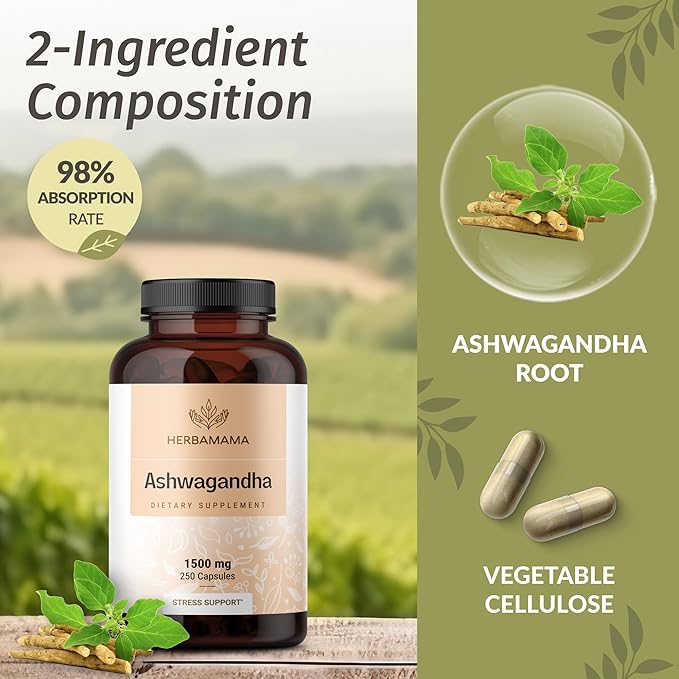 HERBAMAMA Ashwagandha and Beet Root Kit - Bundle of 1500 mg Ashwagandha Root Capsules &amp 1500 mg Beet Root Gummies - Vegan Non-GMO Gelatin-Free - 2 Pack