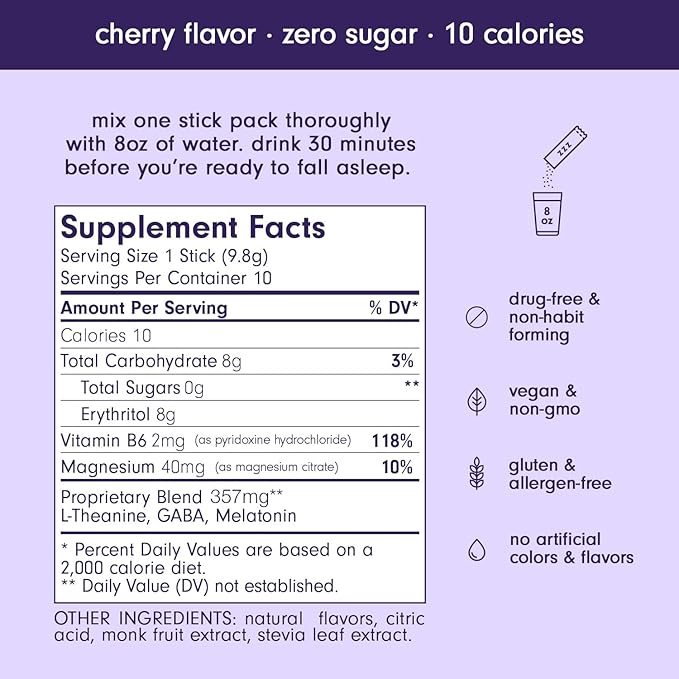 Sleep Aid Drink Mix Som Sleep Powder 60 Pack Cherry &amp Berry Flavor – Vegan Zero Sugar