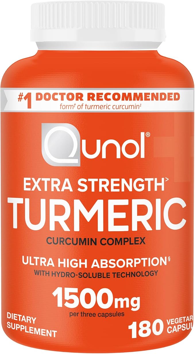 Qunol Turmeric Curcumin Supplement Turmeric 1500mg With Ultra High Absorption Joint Support Supplement Extra Strength Turmeric Capsules 2 Month Supply 180 Count (Pack of 1)