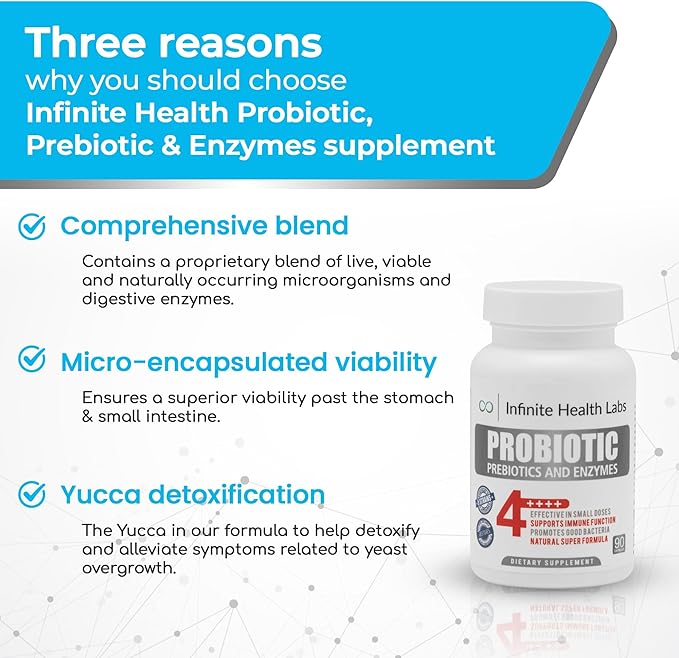 Probiotic Supplement/Infinite Health - 90 Small Easy to Swallow Capsules - All Natural Helps Relieve Digestive Problems &amp Gas - Improves Immune System 2.1 Billion CFUs per Capsule