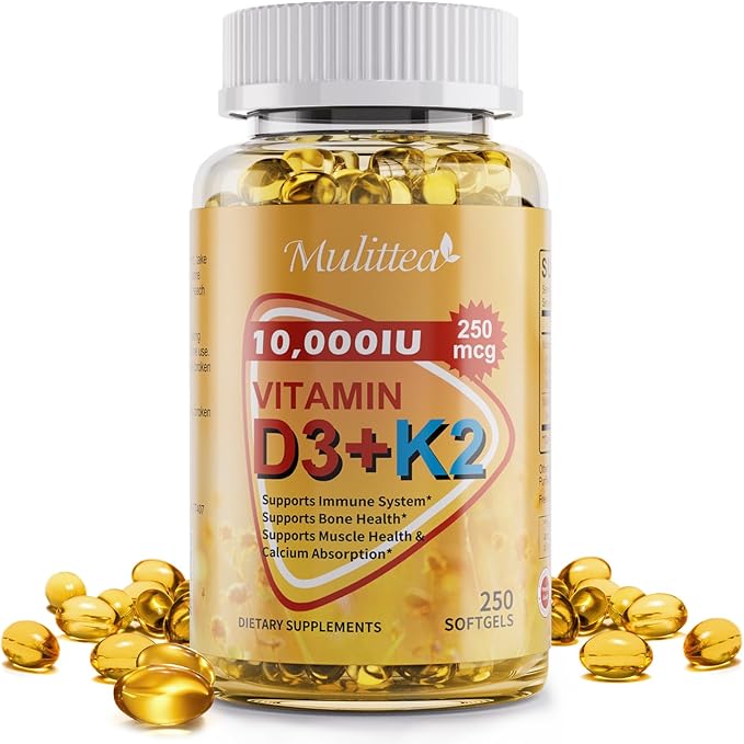 Plant-Based D3 K2 Vitamin 10000 IU w/ Virgin Coconut MCT Oil - 200 mcg MK7 Vitamin K2 Non-GMO for Ultimate Absorption - Bone Immune &amp Heart Health - Easy to Swallow D &amp K Supplement - 250 So