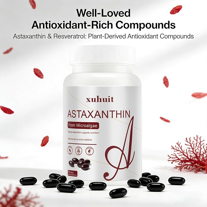 Astaxanthin 12mg 60 Softgels Natural Antioxidant Supplement from Microalgae Non-GMO Soy Free Supports Skin Health Easy to Swallow Softgels 2 Month Supply (1)