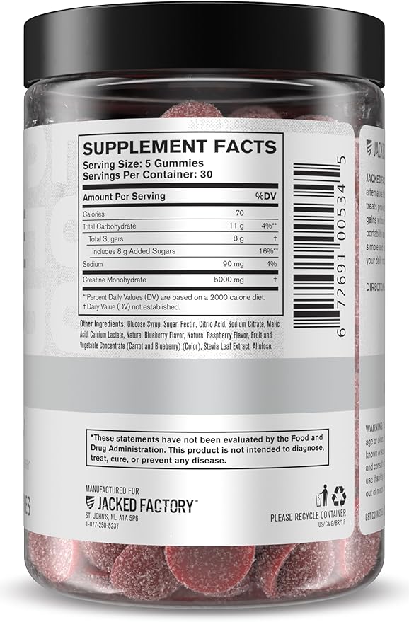 Jacked Factory Creatine Gummies 5g Daily Dose (1g per Gummy) - Creatine Gummy for Men and Women Vegan-Friendly Travel-Friendly Third-Party Tested - 150 Gummies Blue Raspberry