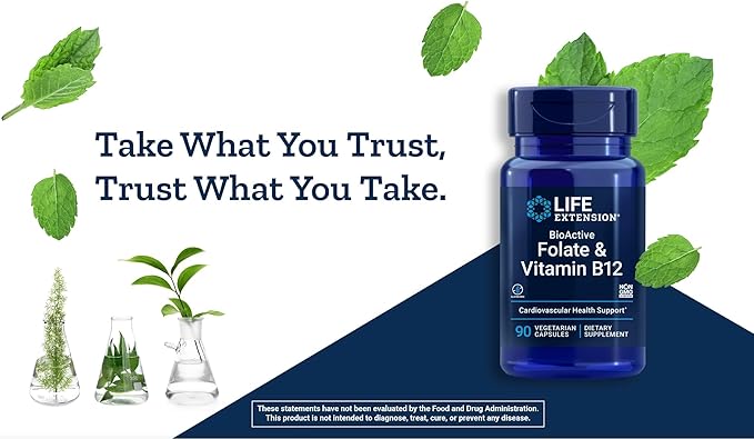 Life Extension BioActive Folate &amp Vitamin B12 150 Vegetarian Capsules (Pack of 2) Non GMO Gluten Free