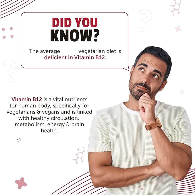Plant-Based True B12 Supplements for Men &amp Women | with Myo-inositol Folic Acid &amp Spirulina | Supports Energy Brain Health &amp Better Absorption (60 Tablets)