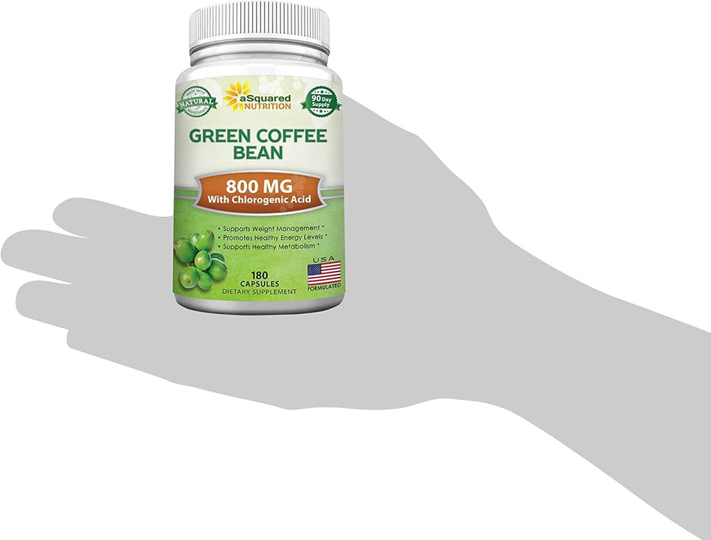 aSquared Nutrition Natural Green Coffee Bean Formula-180 Capsules-Max Strength GCA Antioxidant Cleanse for Pure Weight Loss 800mg per Pill-Chlorogenic Acid-1600mg Daily Supplement Healthy Fat Burner