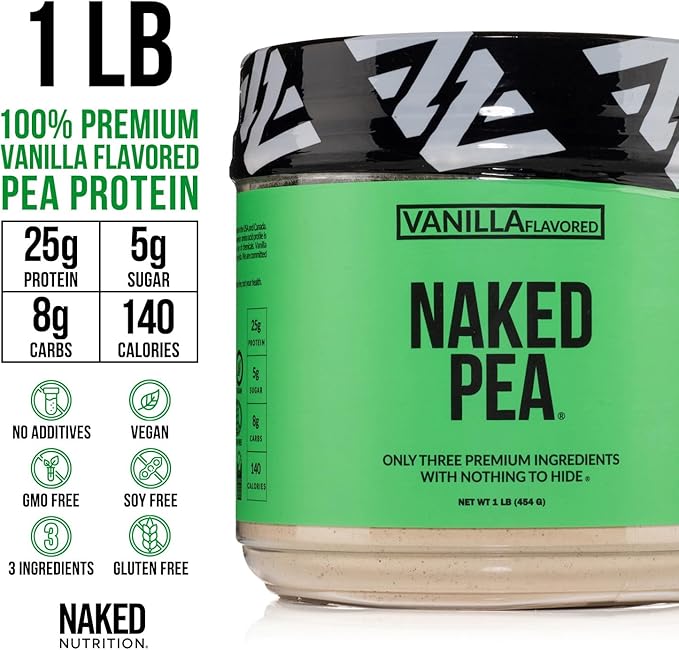 NAKED Vanilla Whey + Vanilla Pea Protein Bundle – Grass-Fed Whey (1LB 12 Servings) &amp Vegan Pea Protein Isolate (1LB) - Muscle Growth Recovery &amp Wellness