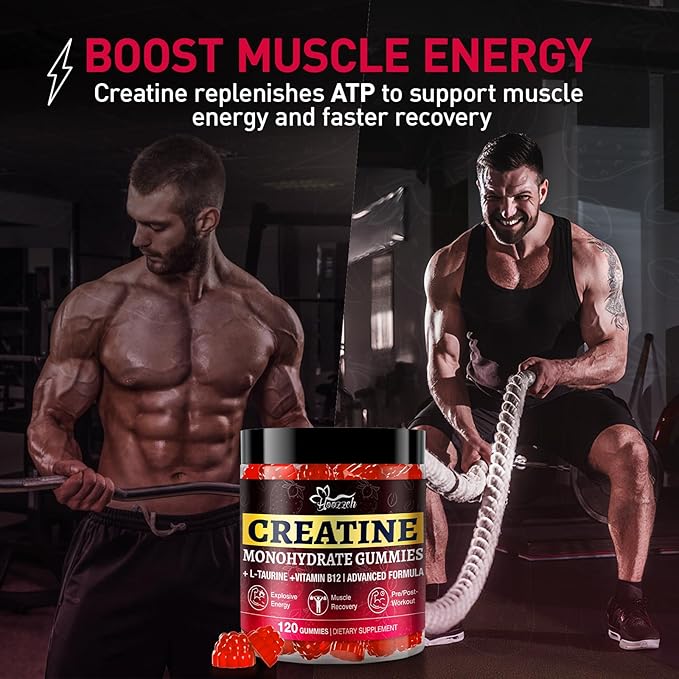 Creatine Gummies for Men &amp Women Creatine Monohydrate Gummies 5g Creatine per Serving Gluten Free Vegan Friendly Strawberry Flavor 120 Count