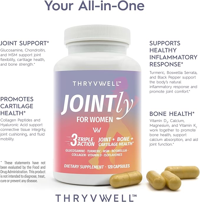 Jointly for WOMEN – All-in-one Joint Bone &amp Cartilage Supplement – Glucosamine Chondroitin MSM Turmeric Boswellia Collagen Vitamin D Calcium Hyaluronic Acid Magnesium &amp Isoflavones – 120 Capsu