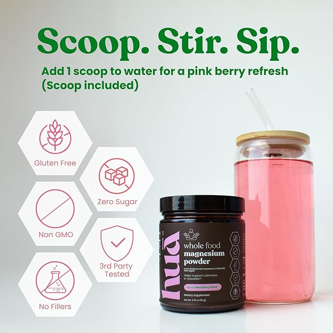Whole Food Magnesium Powder (30 Servings) | from Ocean Sea Water &amp Icelandic Red Algae | Helps Sleep Brain Function &amp Heart Health | Mixed Berry Flavor