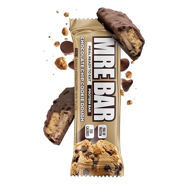 REDCON1 MRE Protein Bars Chocolate Chip Cookie Dough - 1 Count 20g High Protein Snack - Nutrition Bar with 1g Total Sugars - On-The-Go Breakfast or Post-Workout Snack (1 Serving)