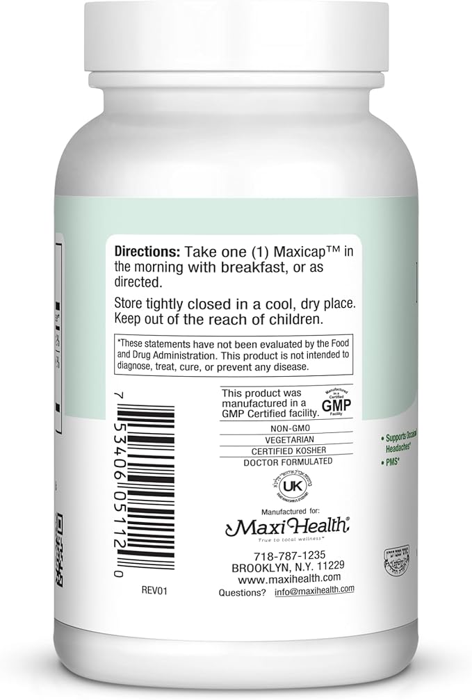 Maxi Health MAG 6 - Magnesium (as Oxide Glycinate) with Vitamin B6 - Migraine Muscle Cramps Kidney Stone Support - Magnesium Supplement for Women &amp Men - 120 Capsules - Kosher