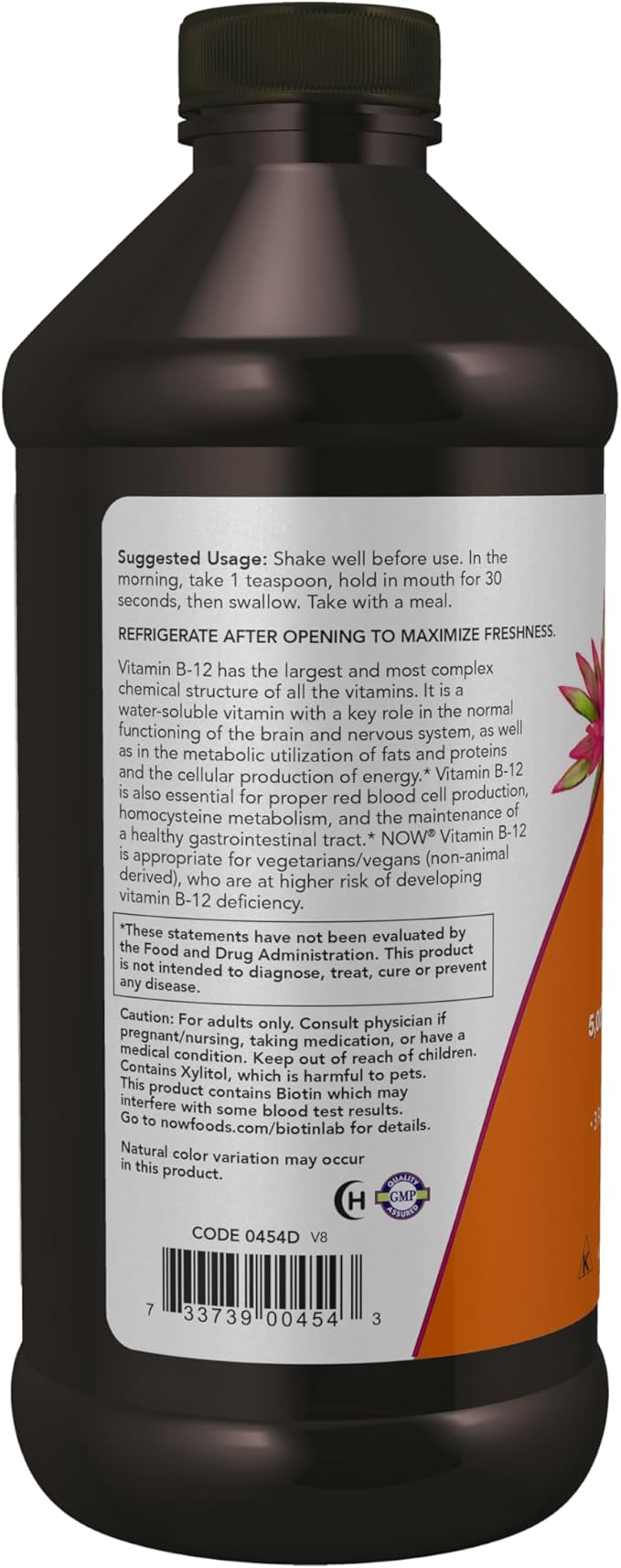 NOW Foods Supplements Ultra B-12 Liquid 800 mcg Folic Acid Cellular Energy Production* 16-Ounce