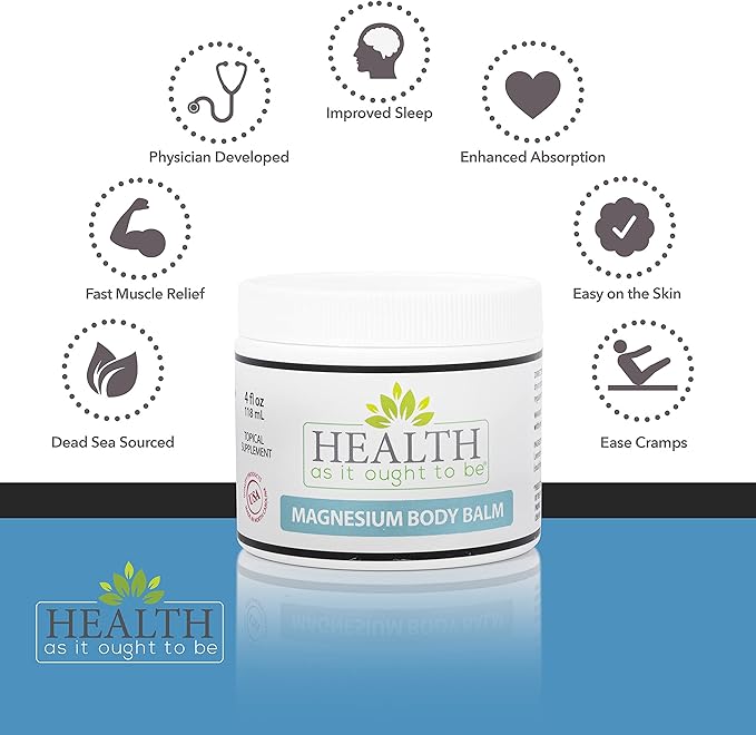 Magnesium Body Balm for Muscle Relief | All Natural Magnesium Oil Body Balm Infused with Arnica Aloe Vera Jojoba &amp Coconut Oil | For Headaches Cramps &amp Fast Muscle Relief | 4-Ounce