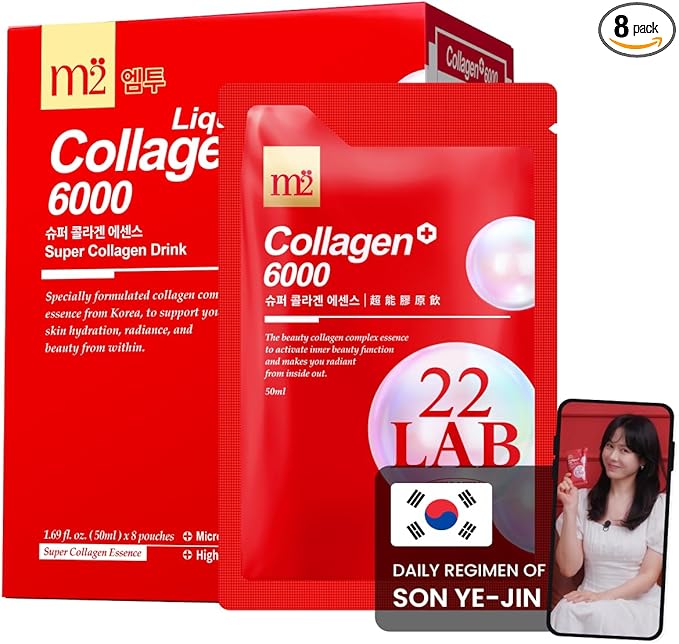 m2 Super Collagen Drink Liquid Super Concentrate 6000mg Dual Peptide Collagen Secrets of Korean Celebs 68% More Collagen After 24 Hours Drink from Pouch No Added Sugar (8pk)