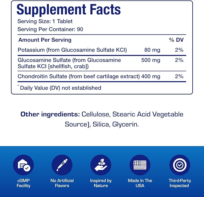 Advanced Glucosamine and Chondroitin for Adults - Clinical Formula Naturally Derived Bone Joint Tendon and Ligament Supplement with High Strength Glucosamine Complex - Up to 90 Day Supply