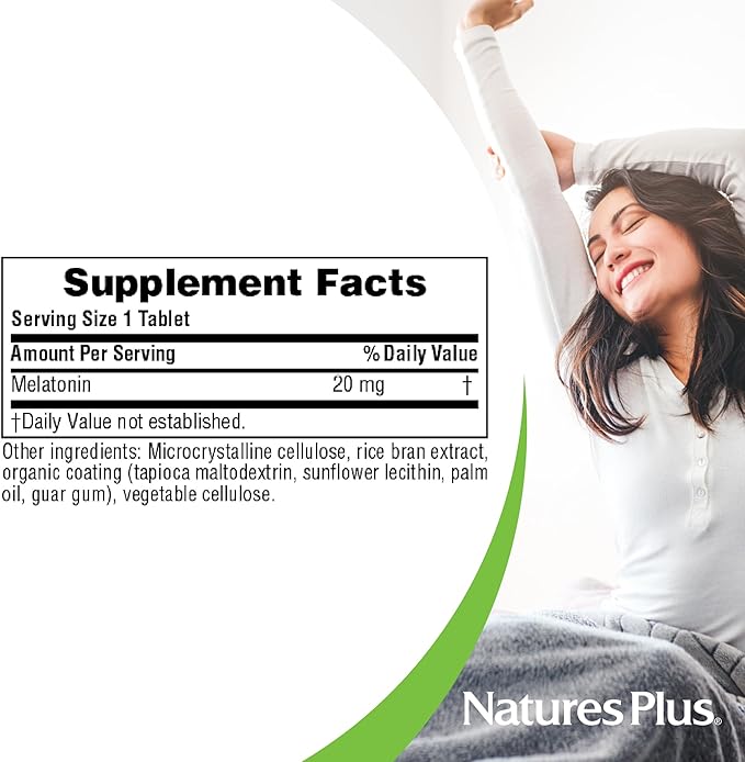 NaturesPlus Melatonin 20 mg - 90 Fast-Acting Tablets - Vegan Gluten Free - 90 Servings