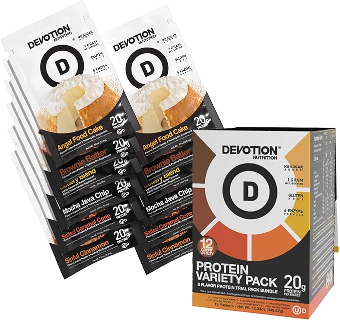 Devotion Nutrition Protein Powder Variety Pack + Cookbook – 6 Flavors of Protein Powder &amp Recipe Book for Shakes Baking &amp Healthy Treats