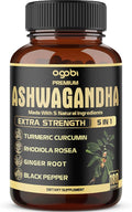 5in1 Premium Ashwagandha Capsules - Added Turmeric Rhodiola Rosea Ginger Black Pepper - 180 Caps for 6 Months