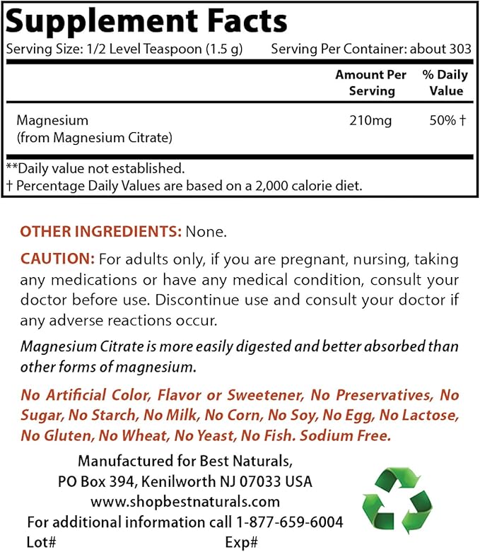 Magnesium Citrate Powder 1 Pound &amp Calcium Citrate with Vitamin D-3
