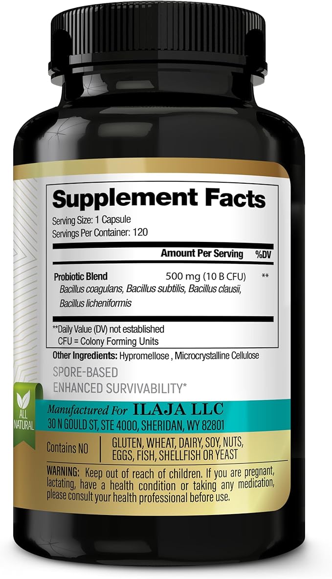 Spore Supreme Spore Based Probiotic 120 Capsule x 10 Billion / 4 Strain Formula - 4 Month Supply - No Refrigeration Needed Acid Resistant Strains Dairy Free
