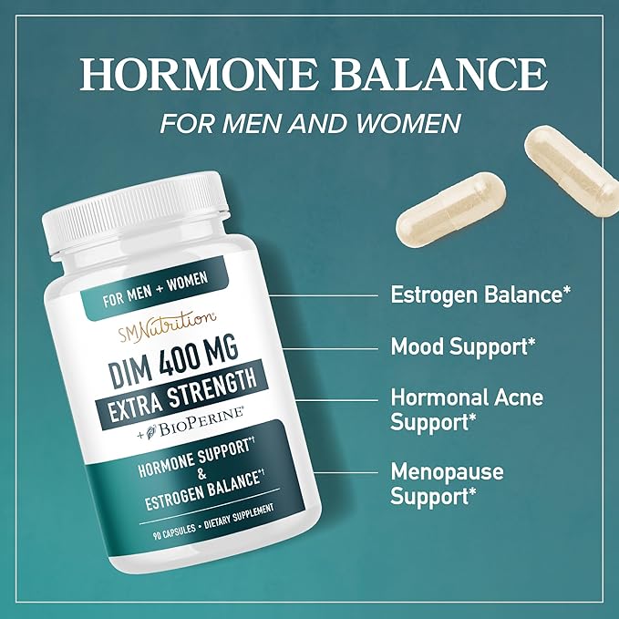 Calcium D-Glucarate &amp 400mg DIM Supplement for Enhanced Estrogen Hormone Balance | Vegan Gluten Free CDG Supplement (90 Servings) with Extra Strength DIM (90 Servings)