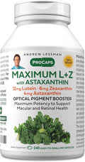 ANDREW LESSMAN Maximum L+Z with Astaxanthin 240 Softgels - 12mg Lutein 6mg Zeaxanthin 4mg Astaxanthin. Key Nutrients to Support Eye and Brain Health and Promote Healthy Vision.
