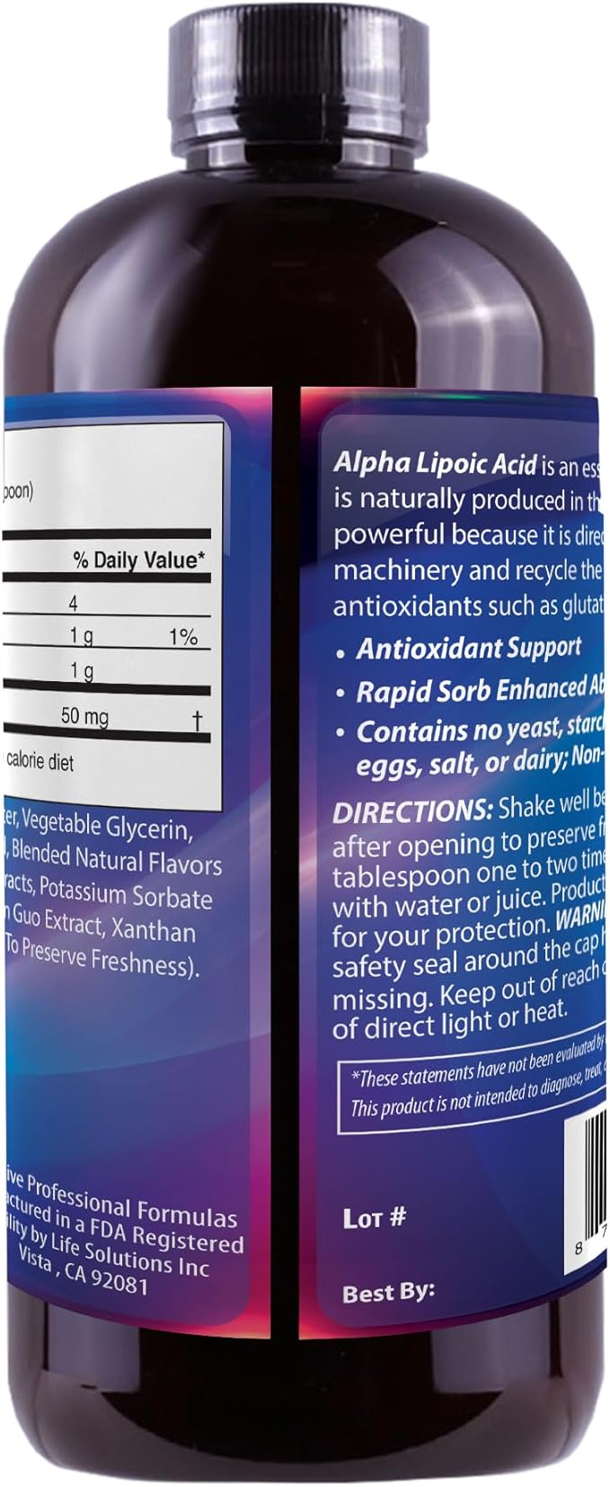 Alpha Lipoic Acid - Liquid Dietary Supplement with 50mg ALA per Serving - Packed with Antioxidants - Pharmacist Formulated Rapid-Sorb Technology for Nutrient Absorption - 16 fl. oz.