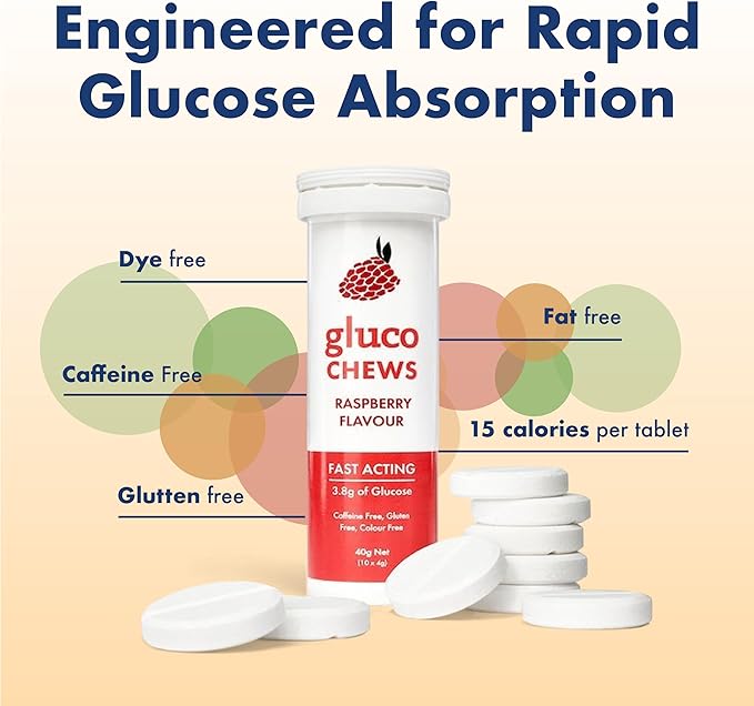 Fast Acting Glucose Tablets Glucochews Raspberry 60 Count (10 tablets per Tube 6 Pocket-Sized Tubes) Boosts Energy Supports Blood Sugar Gluten-Free Caffeine-Free Colouring-Free