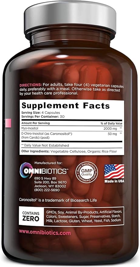 OmniBiotics Myo-Inositol &amp D-Chiro Inositol Supplement with 40:1 Ratio for Hormone Balance for Women - Women Supplement to Support Reproductive Health &amp Ovarian Function. Non-GMO - 120 Vegan C