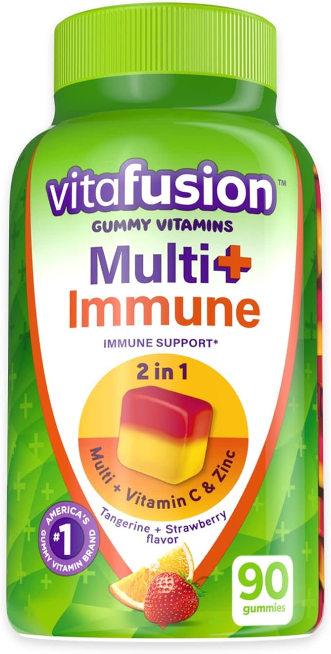 Vitafusion Extra Strength Biotin 5000 mcg Hair Skin Nails Gummy Vitamins 100 Count and Multi+ Immune Support Gummy Vitamins with Vitamin C Zinc 90 Count