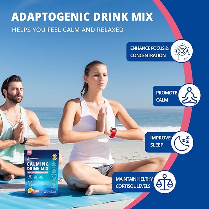 Cortisol Calm Drink Mix for Women &amp Men Calm Magnesium Glycinate Powder with Electrolytes Ashwagandha L-Theanine &amp Mushroom | Hydration Relaxation &amp Mood | Sugar Free 30 Ct (Raspberry
