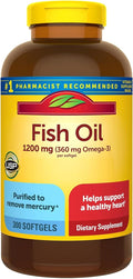 Fish Oil 1200mg Omega-3 300 Softgels Fish Oil for Healthy Heart Support 150 Day Supply