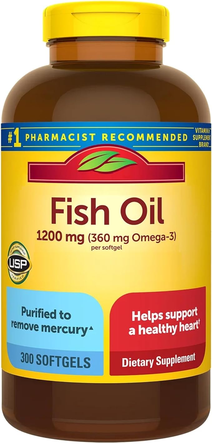 Fish Oil 1200mg Omega-3 300 Softgels Fish Oil for Healthy Heart Support 150 Day Supply