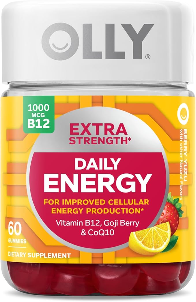 OLLY Hello Happy Gummy Worms Mood Balance Support Vitamin D Saffron Adult Chewable Supplement &amp Extra Strength Daily Energy Gummy Caffeine Free 1000mcg Vitamin B12 CoQ10 Goji Berry