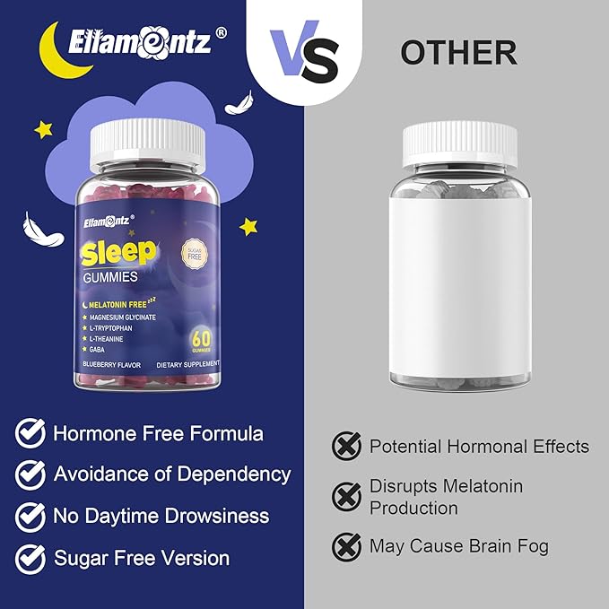 Sleep Gummies Melatonin Free with Magnesium Glycinate L-Tryptophan GABA L-Theanine Ashwagandha Natural Sleep Aid Calm Relax Gummy No Melatonin for Adults Extra Strength without Melatonin 60Cts