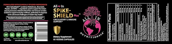 All In Nutritionals Spike‑Shield Plus – Proteolytic Enzyme &amp Circulatory Support Supplement – NAC Bromelain &amp Nattokinase with Curcumin Black Cumin Seed &amp Olive Leaf – 60 Veggie Capsules