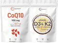 Micro Ingredients Vitamin D3 10000iu + K2 200mcg &amp CoQ10 100mg Bundle 2 Pack | Essential Sunshine Vitamins | High Absorption Ubiquinone
