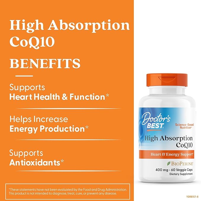 Doctor's BEST High Absorption CoQ10 Heart &amp Energy Support USP Verified Naturally Fermented CoQ10 Non-GMO Gluten Free Soy Free Vegan 60 Veggie Caps