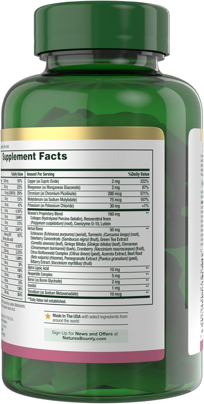 Nature's Bounty High Potency Women’s Complete Multivitamin Daily Vitamin with Vitamin C Supports Heart Health &amp Immune Function Essential Nutrition for Women 120 Caplets (Pack of 3)