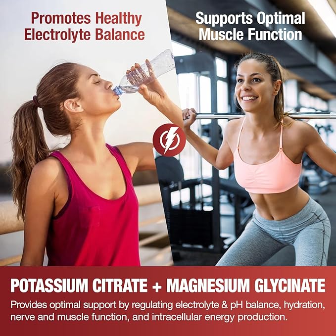 Potassium Magnesium Gummies with Electrolytes &amp Vitamins - Magnesium Glycinate Potassium Citrate Calcium Vitamins B6 D3 &amp K2 for Muscle Function &amp Recovery - Vegan Strawberry 120 Cou