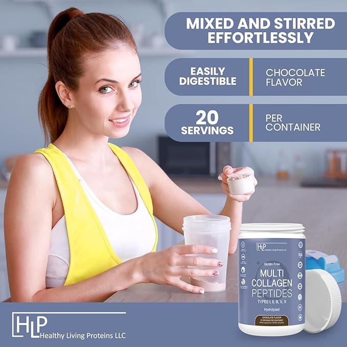 Healthy Living Proteins - Hydrolyzed Multi Collagen Peptides Powder Types I II III V &amp X - Grass Fed Bovine Wild Caught Marine Free Range Chicken - Gluten Free (Chocolate 8 oz)