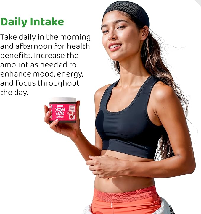 HOLYMARY Yerba Mate Gummies Raspberry Flavor - Energy Focus Power Vegan Non-GMO Natural Ingredients Gluten Free 50 Delicious Supplement Gummies