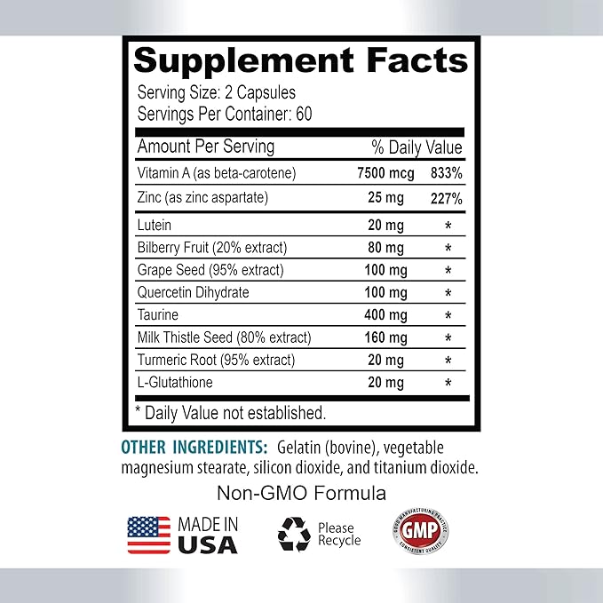 Eye Supplements Lutein - Eye Vision Guard 24 MG - Advanced Eye Complex - Lutein for Eyes Vision Support Complex Vitamin A Grape Seed Extract Vision Pills for Eyes Over 50 2 Bottles 120 Capsules