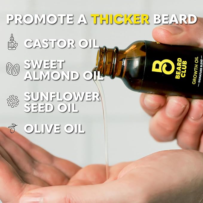 Beard Club - Beard Growth Serum with Natural Castor Coconut and Avocado to Grow a Thicker Fuller Beard Fill in Patches and Stimulate Healthier Facial Hair Growth