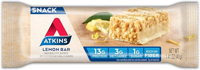 Atkins Lemon Snack Bar Made with Real Almond Butter 1g Sugar Gluten Free High in Fiber Keto Friendly 30 Count