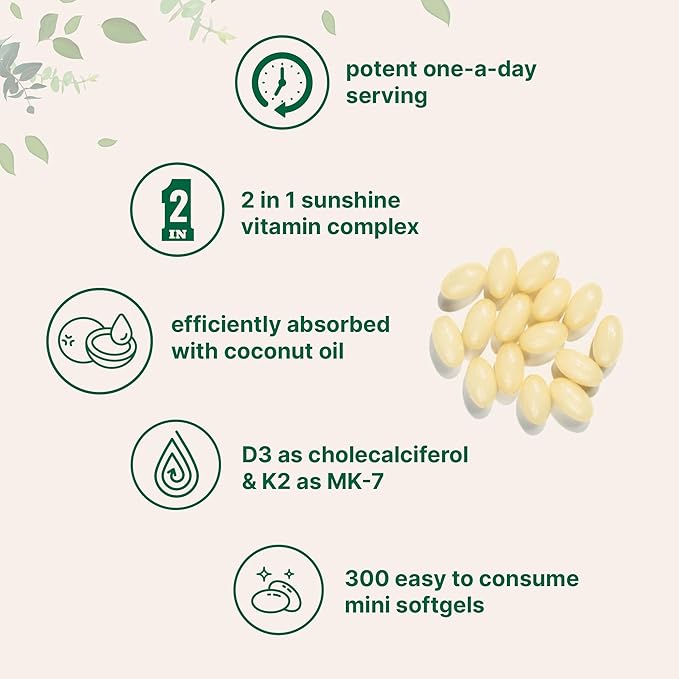 Micro Ingredients Vitamin D3 5000 IU + K2 MK-7 100 mcg 300 Softgels | Virgin Coconut Oil | 2-in-1 Support | Easy to Swallow Non-GMO