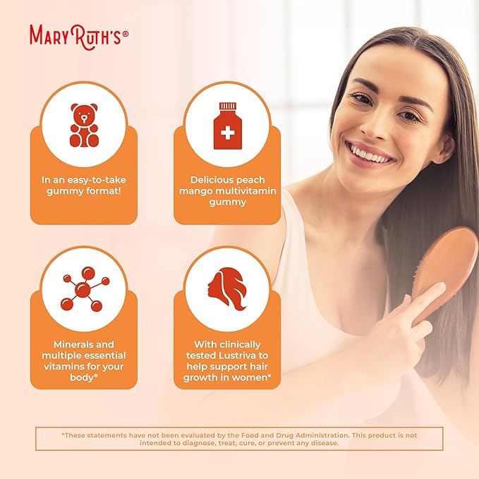 MaryRuth's Multivitamin + Hair Growth Gummies | with Lustriva® | Biotin 10000mcg | B Vitamins | Formulated for Thicker Hair Wrinkles Fine Lines Skin Care | Ages 18+ | 30 Servings (Pack of 2)